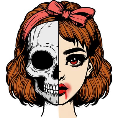 realistic girl with half skull mask
