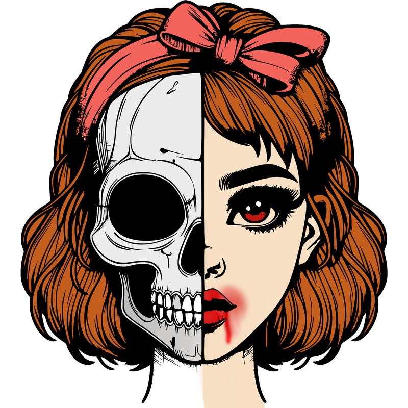 realistic girl with half skull mask