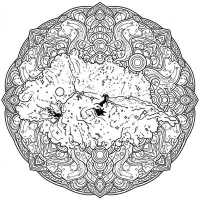 Explore the beauty of deep space with this stunning Horsehead Nebula Mandala coloring page. This intricate design offers a unique blend of astronomical wonder and meditative artistry, perfect for cosmic coloring adventures.