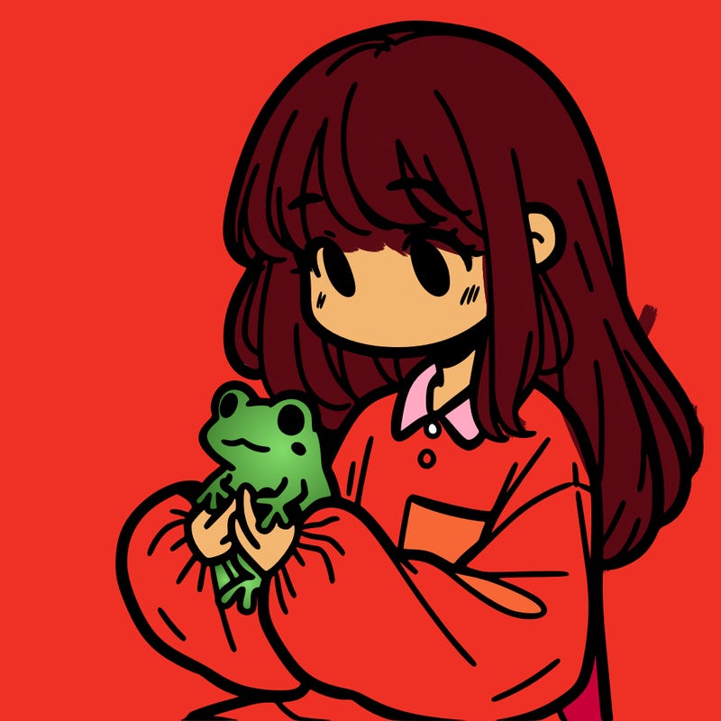 girl with long hair and a oversized shirt. and she is holding a frog