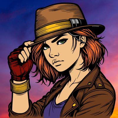 realistic tough girl with hat