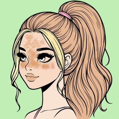 realistic girl with a high ponytail