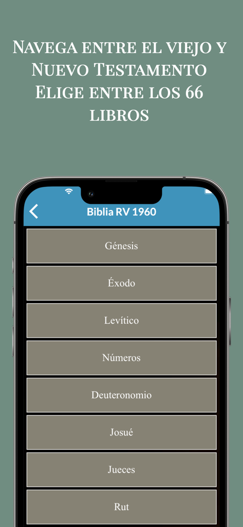 Reina Valera 1960 Santa Biblia - Una pantalla móvil que muestra una lista de libros del Antiguo Testamento en la app Reina Valera 1960