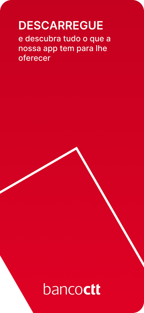 Pantalla promocional de la aplicación móvil de Banco CTT en rojo con una invitación a la descarga en portugués