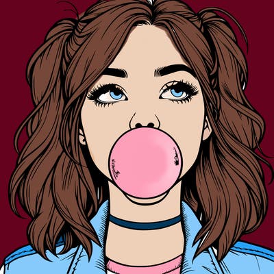 realististic girl blowing bubble -gum