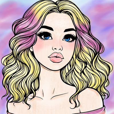 realistic girl with wavy hair and lips