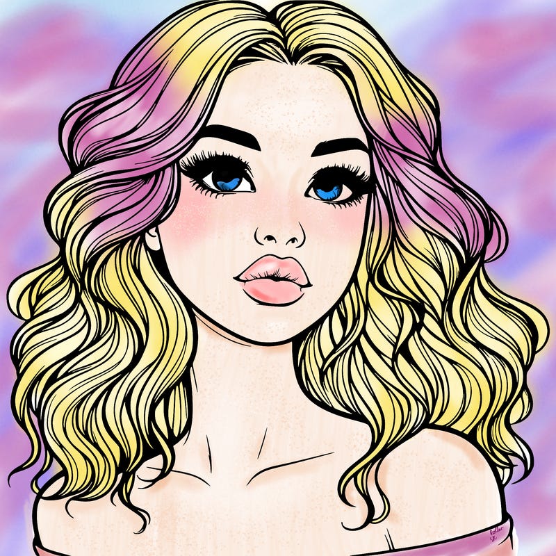 realistic girl with wavy hair and lips