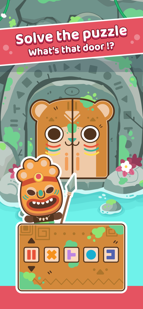 宝探しで、シンボルを使って謎の石扉パズルを解くかわいいラッコキャラクター