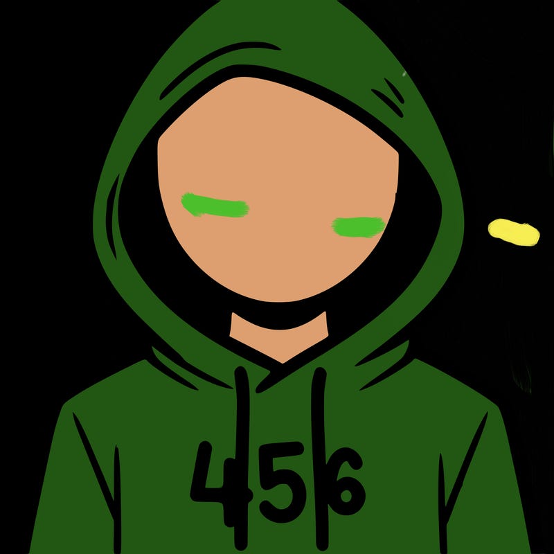a person with non face waering a hoodie with a 456 symbol