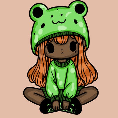a girl wearing a frog hat and some frog socks