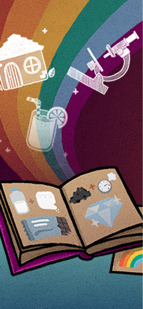 Little Alchemy 2 - Little Alchemy 2 encyclopedia showing crafting combinations under a vibrant rainbow