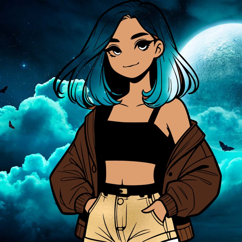 a realistic girl with a crop top and short shorts in an open jacket