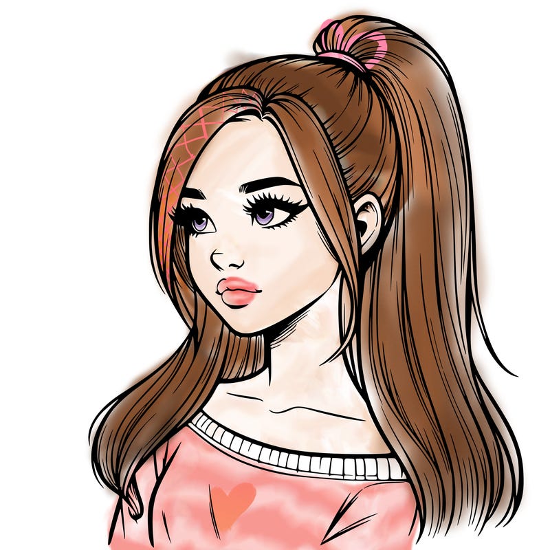 realistic girl with a high ponytail
