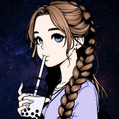 realistic girl with braided hair drinking boba