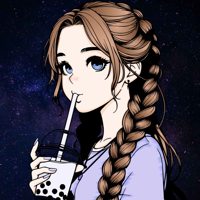 realistic girl with braided hair drinking boba