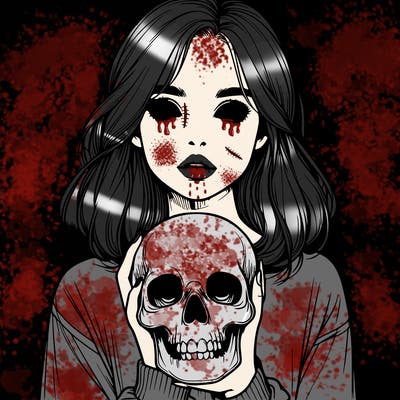 realistic girl holding a skull