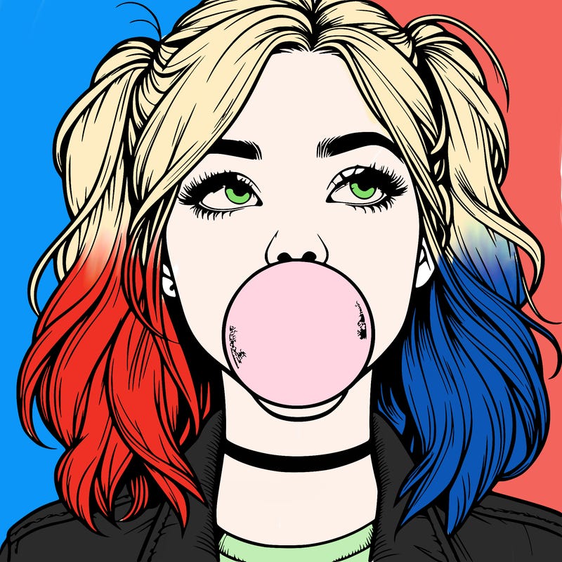 realististic girl blowing bubble -gum