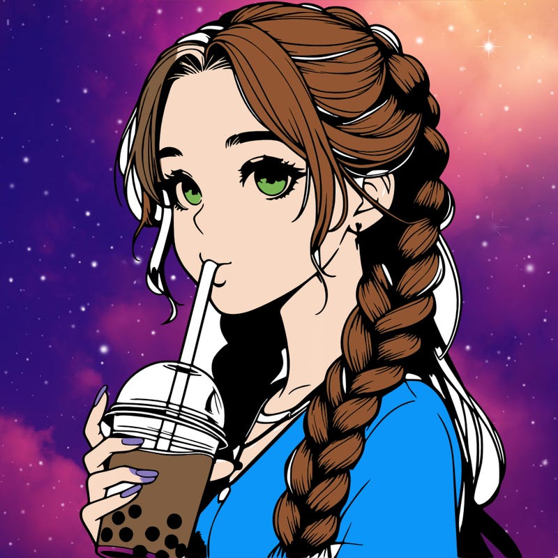 realistic girl with braided hair drinking boba