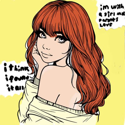 realistic girl with bangs looking over her shoulder