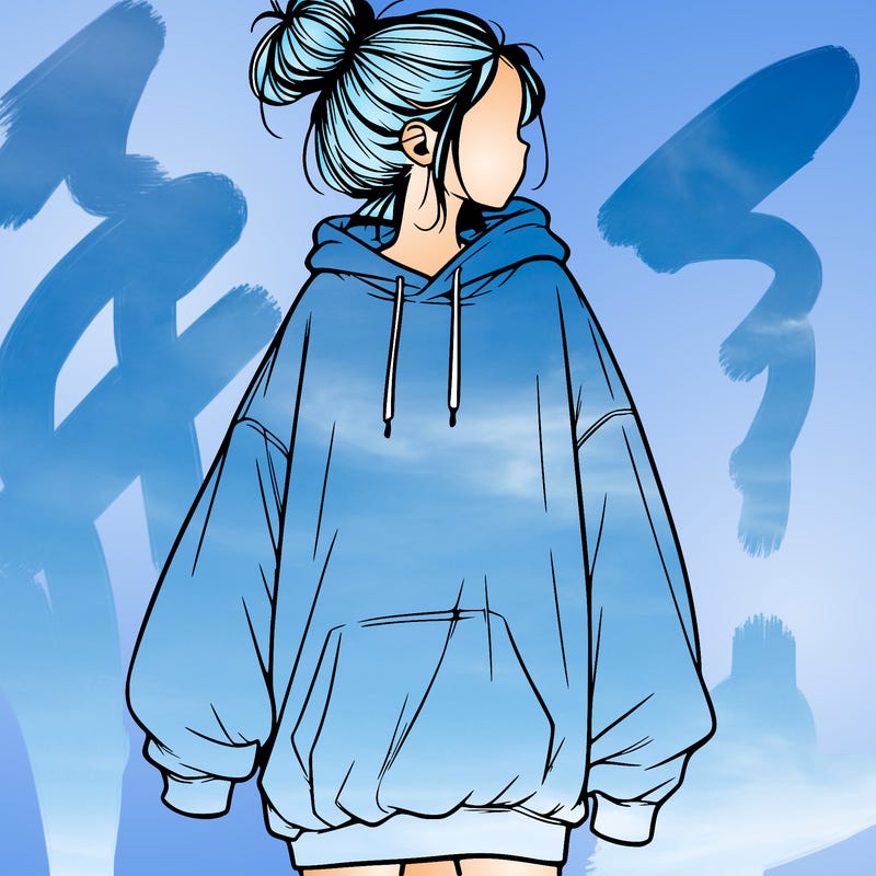 realistic girl with a oversized sweatshirt on and a bun