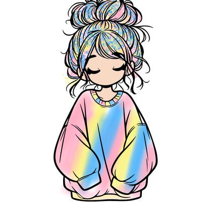 girl with baggy sweatshirt and messy bun