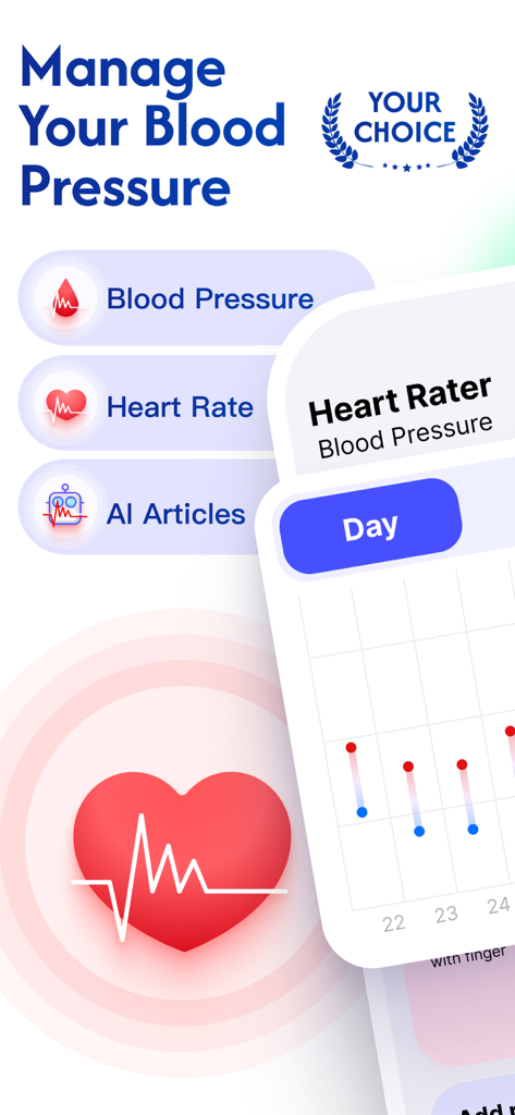 My BP Tracker: Stay Healthy - Interfaz de la aplicación para gestionar la presión arterial y el ritmo cardíaco con información de salud de IA
