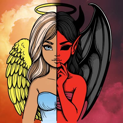 realistic angel half demon