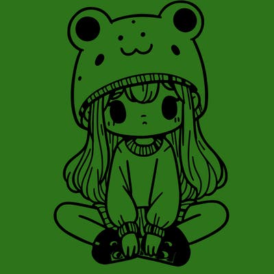 a girl wearing a frog hat and some frog socks