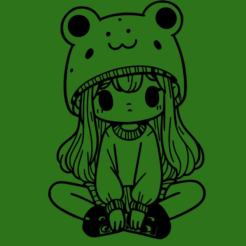 a girl wearing a frog hat and some frog socks