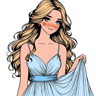 realistic girl in flowy silky prom dress