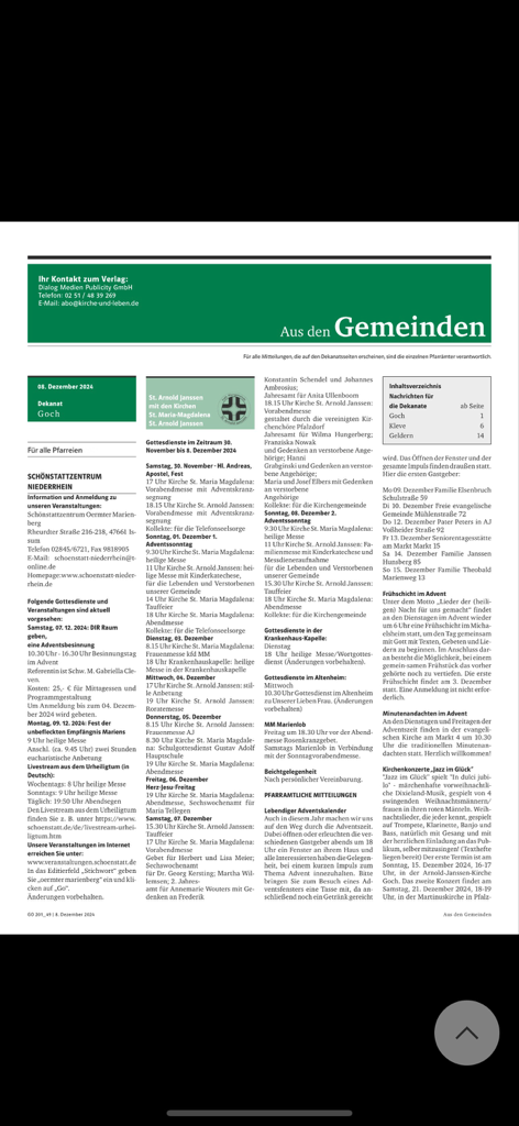 Kirche+Leben E-Paper - Screenshot der Kirche+Leben E-Paper App mit lokalen katholischen Gemeindenachrichten und Gottesdienstplänen in deutscher Sprache