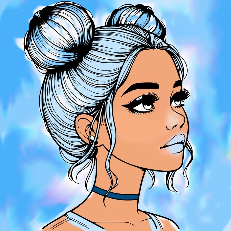 realistic girl with buns on the top of her head