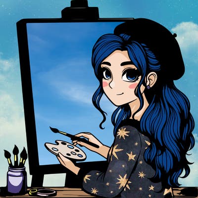 realistic girl artist painting a blank canvas