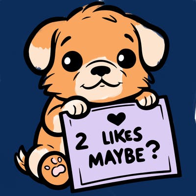 a puppy holding a sign that says 2 likes maybe?
