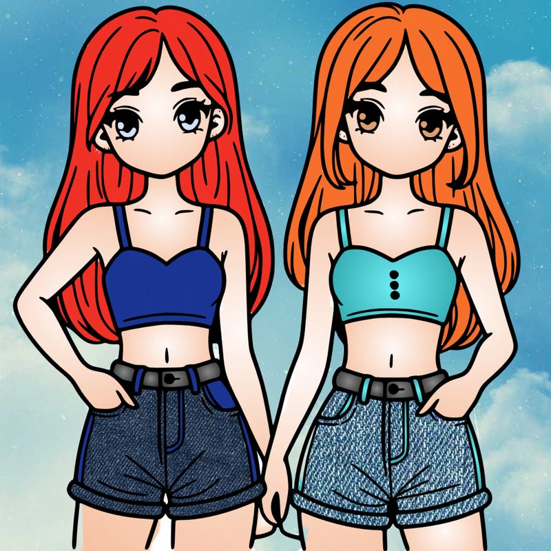 two sisters with crop tops and jean shorts and straight hair