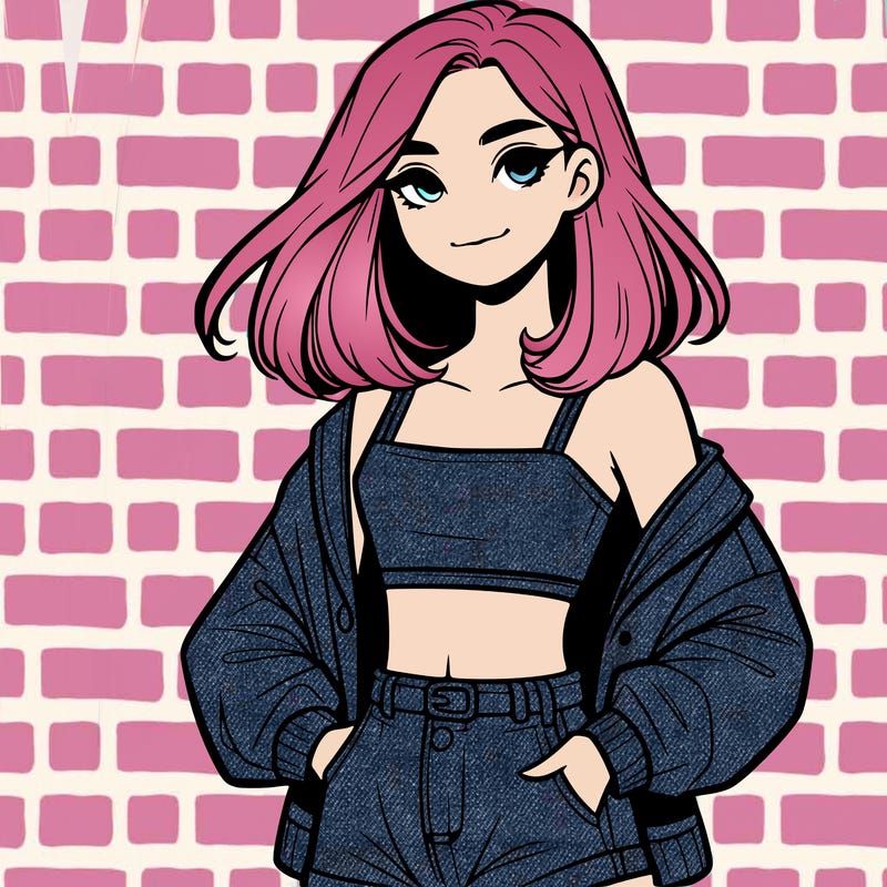 a realistic girl with a crop top and short shorts in an open jacket
