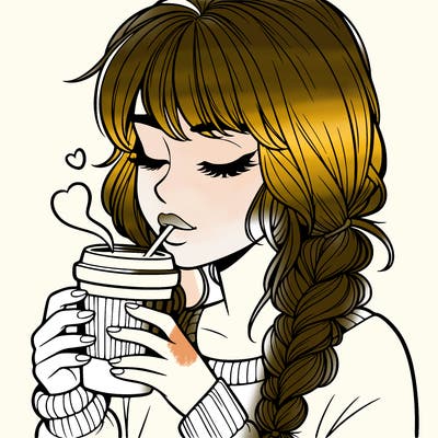 realistic girl drinking coffee