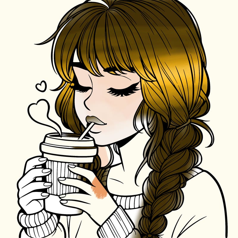 realistic girl drinking coffee