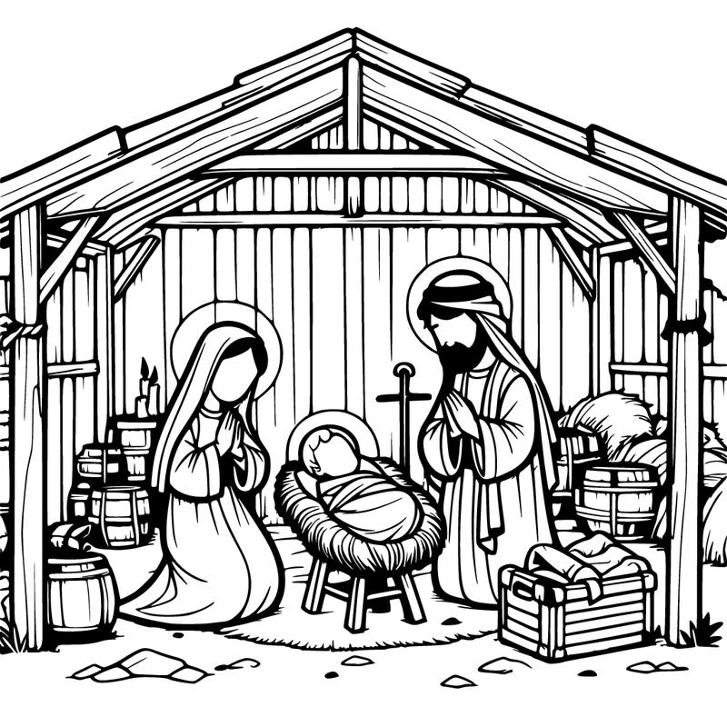 nativity scene with mary joseph the baby jesus in a stable