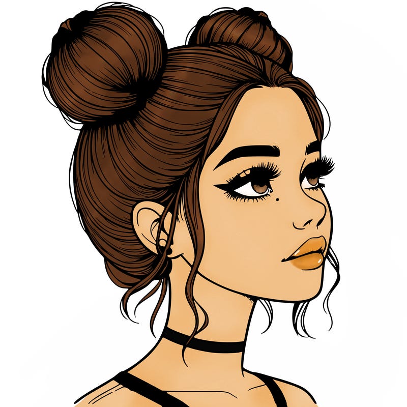 realistic girl with buns on the top of her head