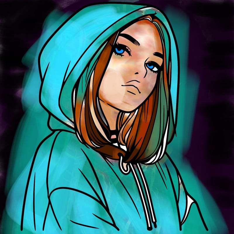 a realistic girl in a hoodie