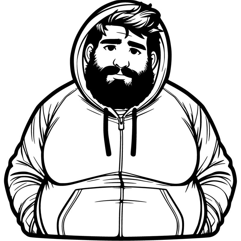 fat man in hoodie with beard