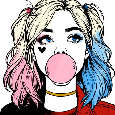 realististic girl blowing bubble -gum