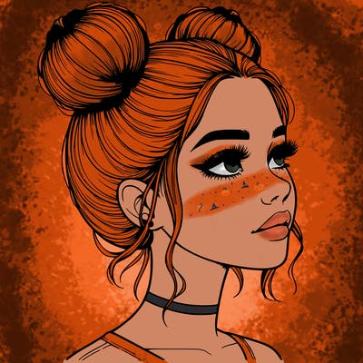 realistic girl with buns on the top of her head