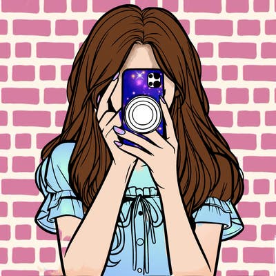a realistic girl holding her phone taking pictures