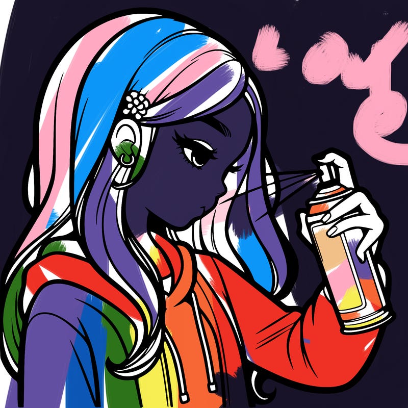 a realistic girl spray painting