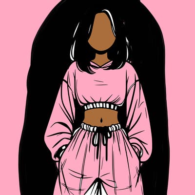 realistic girl faceless with baggy pants and a crop top