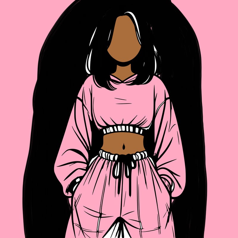 realistic girl faceless with baggy pants and a crop top