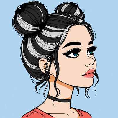 realistic girl with buns on the top of her head