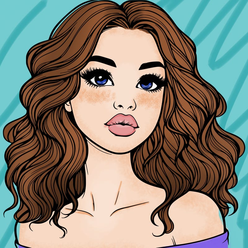 realistic girl with wavy hair and lips